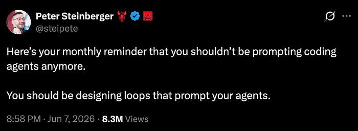 Social post framing the shift toward designing loops rather than operating agents