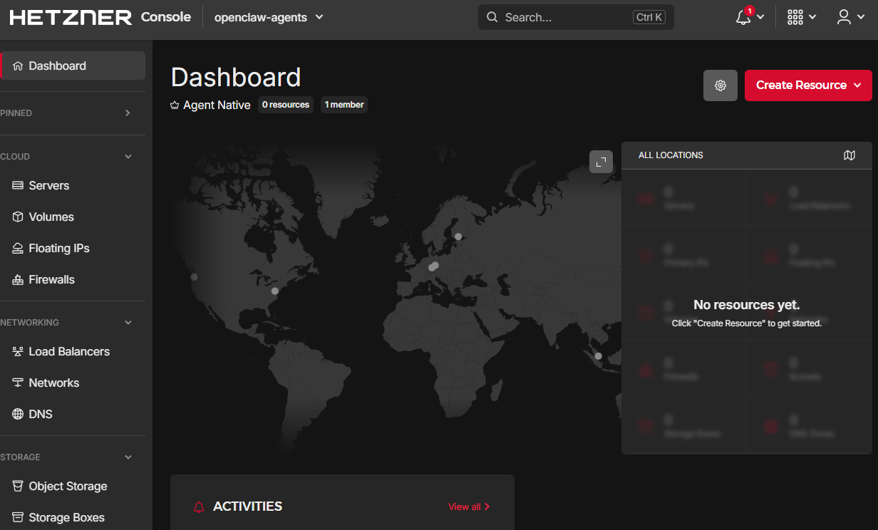 Hetzner project dashboard